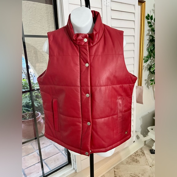 Tommy Hilfiger Jackets & Blazers - Tommy Hilfiger Red Leather Snap / Zip Vest Y2K  NWT $195 Size Large